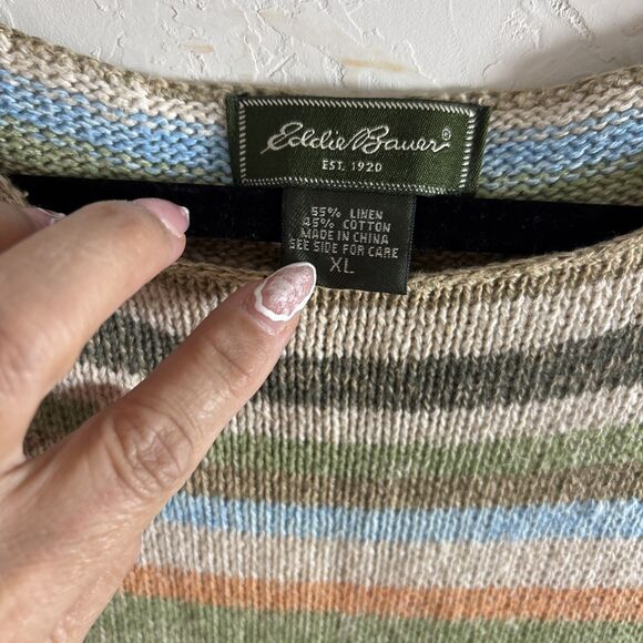 Eddie Bauer Striped Knit Sleeveless Top Womens Size XL Linen Blend - Picture 3 of 5